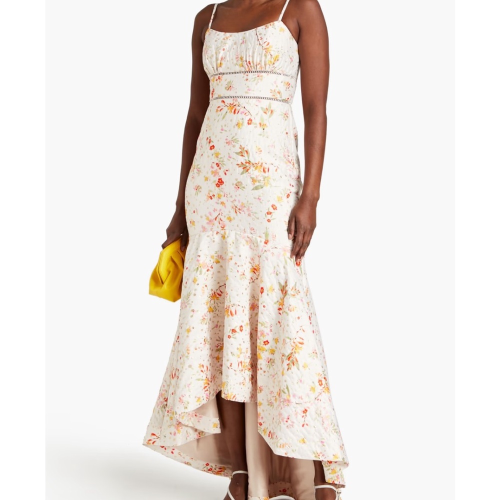 Monique lihuhier metallic floral print jacquard gown